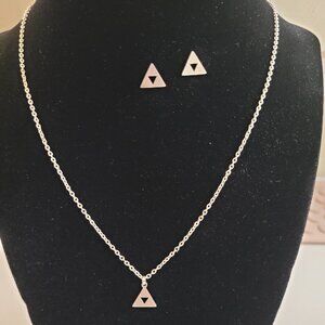 Legend of Zelda Silver Triforce Necklace and Earrings Set
